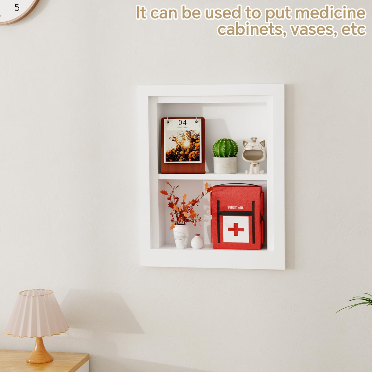 Solid Wood 14 X 18 Recessed Medicine Cabinet,2-Tier, Medicine Cabinet Organizer,Wall Niche, Bathroom Wall Cabinet, recessed bathroom Cabinet,Recessed Wall Cabinet, Bathroom Cabinet With Storage, White BPMFDTNL