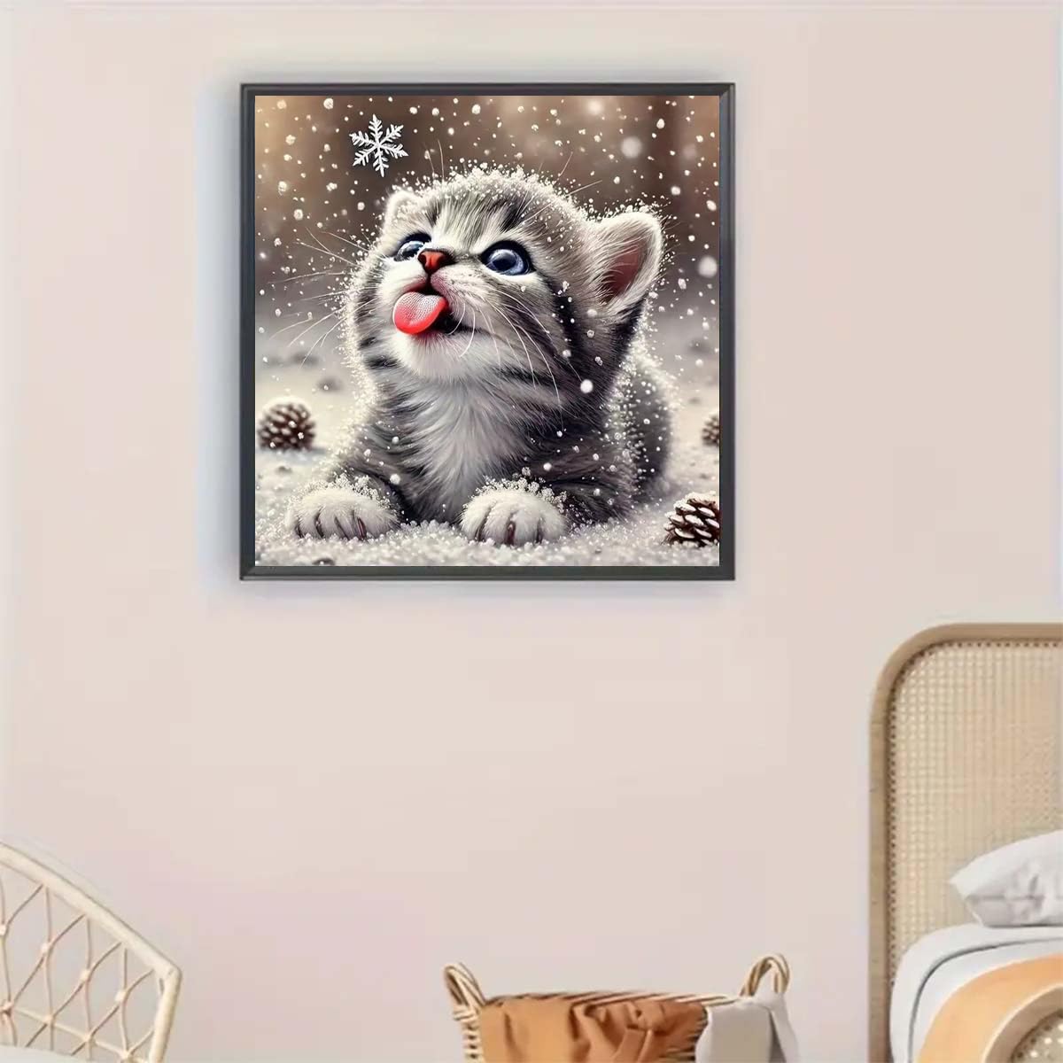 Animal Cat Diamond Art Kits for Adults,DIY Round Full Drill Diamond Painting Kits for Beginners Gem Art Winter Cat,5D Diamond Dots Painting with Diamond Arts and Crafts Wall Decor 13.8 x 13.8inch GEMFAMILY