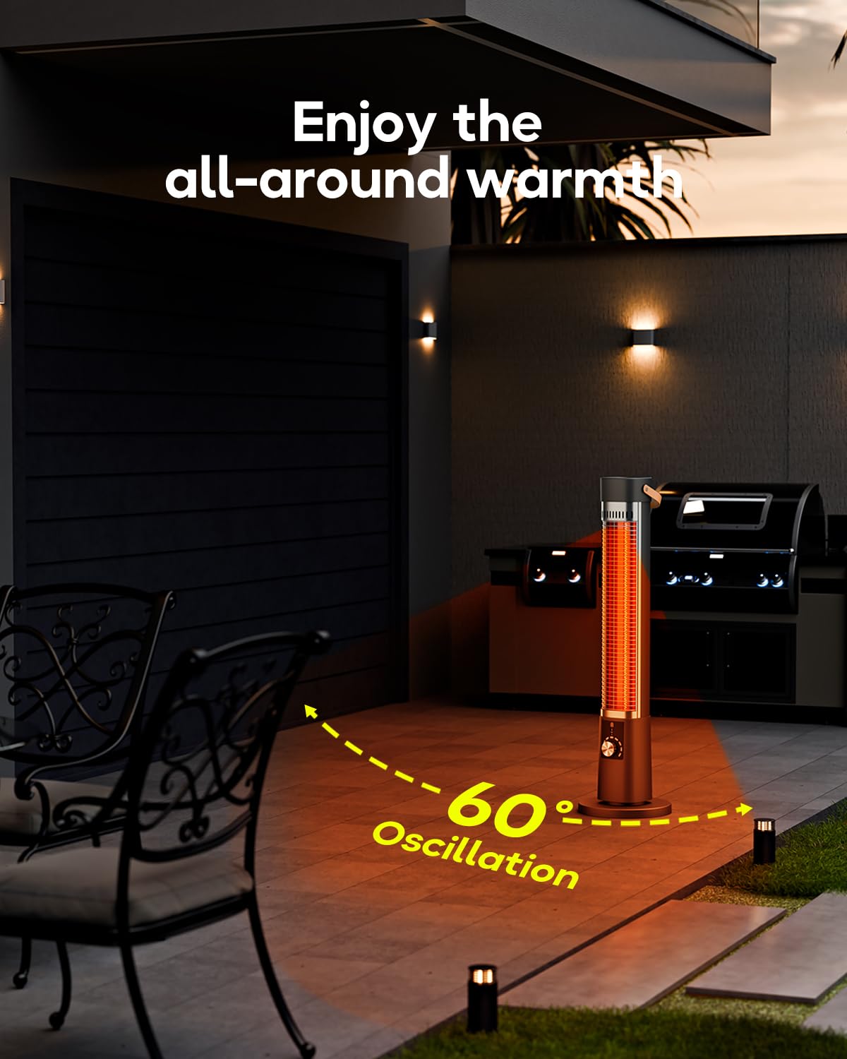 Aerozy Patio Heater for Outdoor Use, Electric Space Heater Indoor, Portable Infrared Heater with 60-Degree Oscillation, Timer, Remote, for Patio, Gazebo, Jet AEROZY