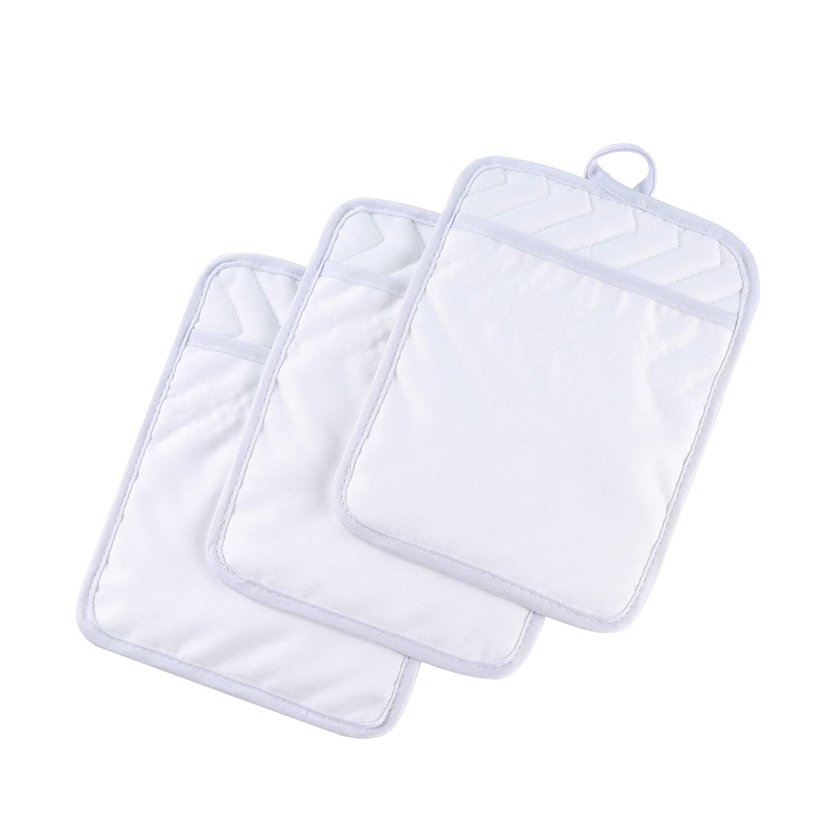 Anyi Pot Holders and Oven Mitts 7" X 9" Heat Resistant Pocket Pot Holder Set Feature of Non Slip Kitchen Hot Pad Oven Mitts, 3-Pack (White) Anyi