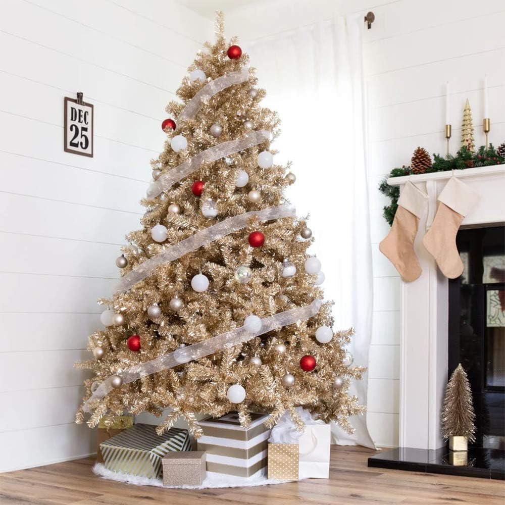 YEAHOME Christmas Tree Skirt, 48 Inch White Soft Faux Fur Tree Skirts Plush Christmas Decorations, White Ornaments Christmas Tree Skirts Xmas Decorations Indoor Holiday Party Decor YEAHOME