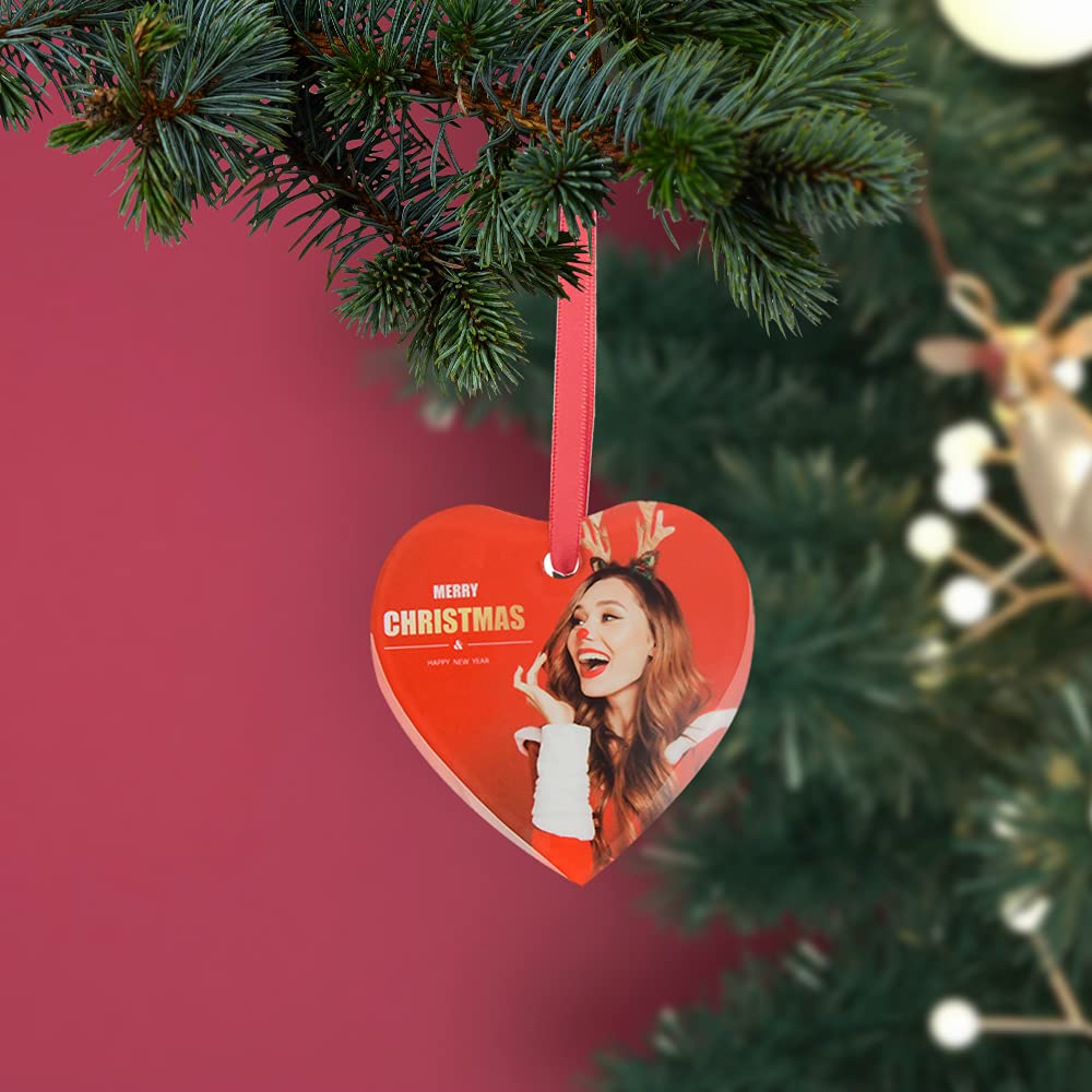 PYD Life 24 PCS Sublimation Ornament Blanks Glass 3 Inch Heart Shaped Ornament with Red Ribbon for DIY Crafting Personalized Home Christmas Decor Bulk PYD Life