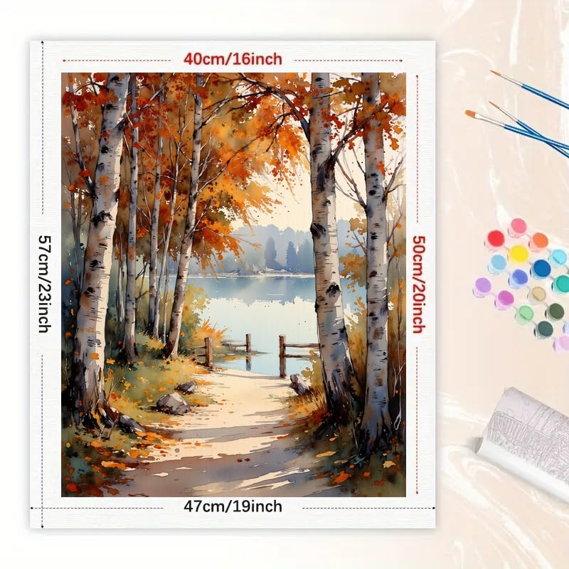 Lakeside Fall Foliage Paint by Numbers Kit for Adults - DIY Birch Trees and Lakeside Trail Painting on Canvas 16x20 Inches, Acrylic Paint Set, Suitable for Beginners, Art for Home Decoration or Gifts DecorFriday