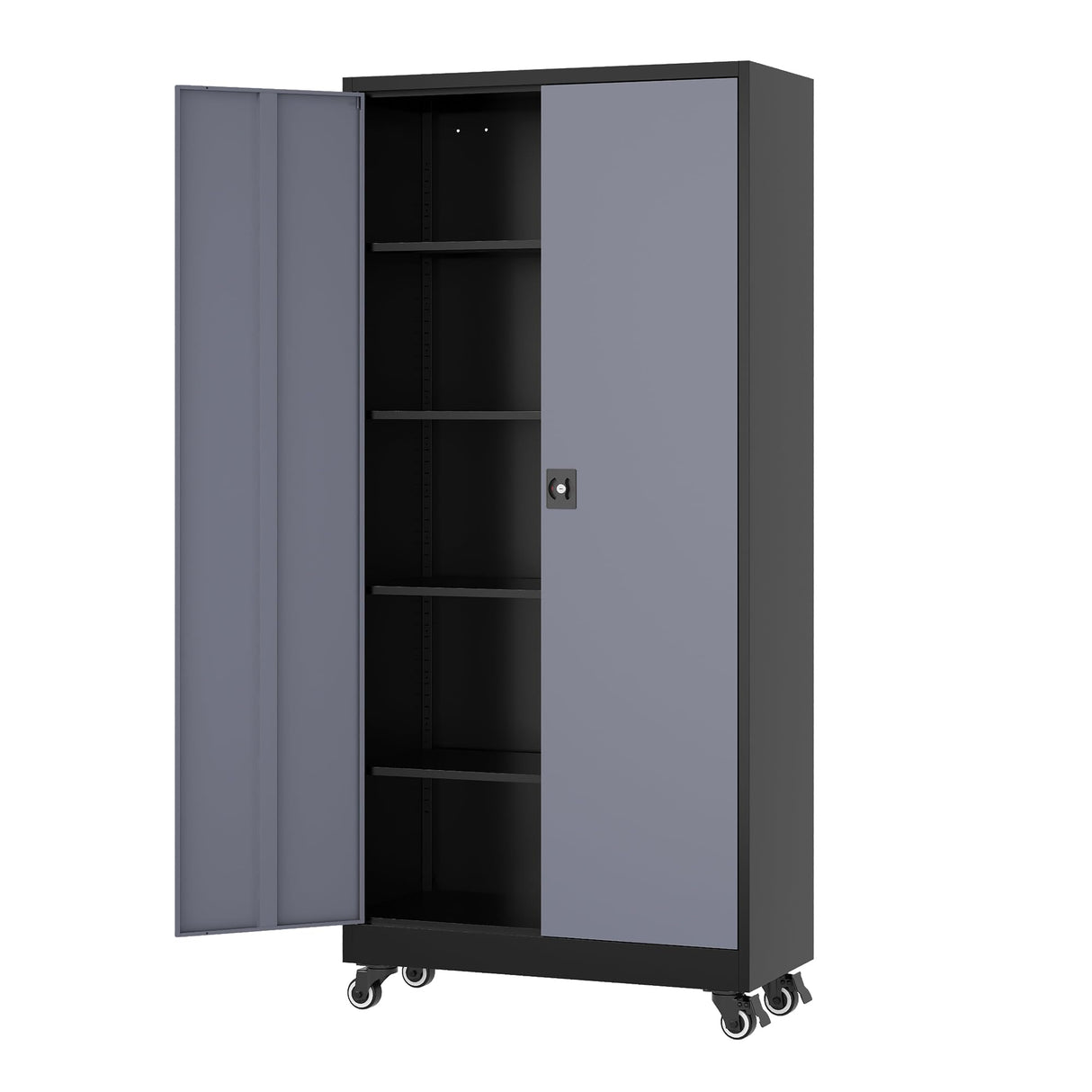 Fesbos Metal Rolling Storage Cabinet-74.6” Tall Steel File Cabinets with Wheels Lockable Doors and Adjustable Shelves-Black & Gray Steel Storage Cabinet for Home, School, Office, Garage Fesbos
