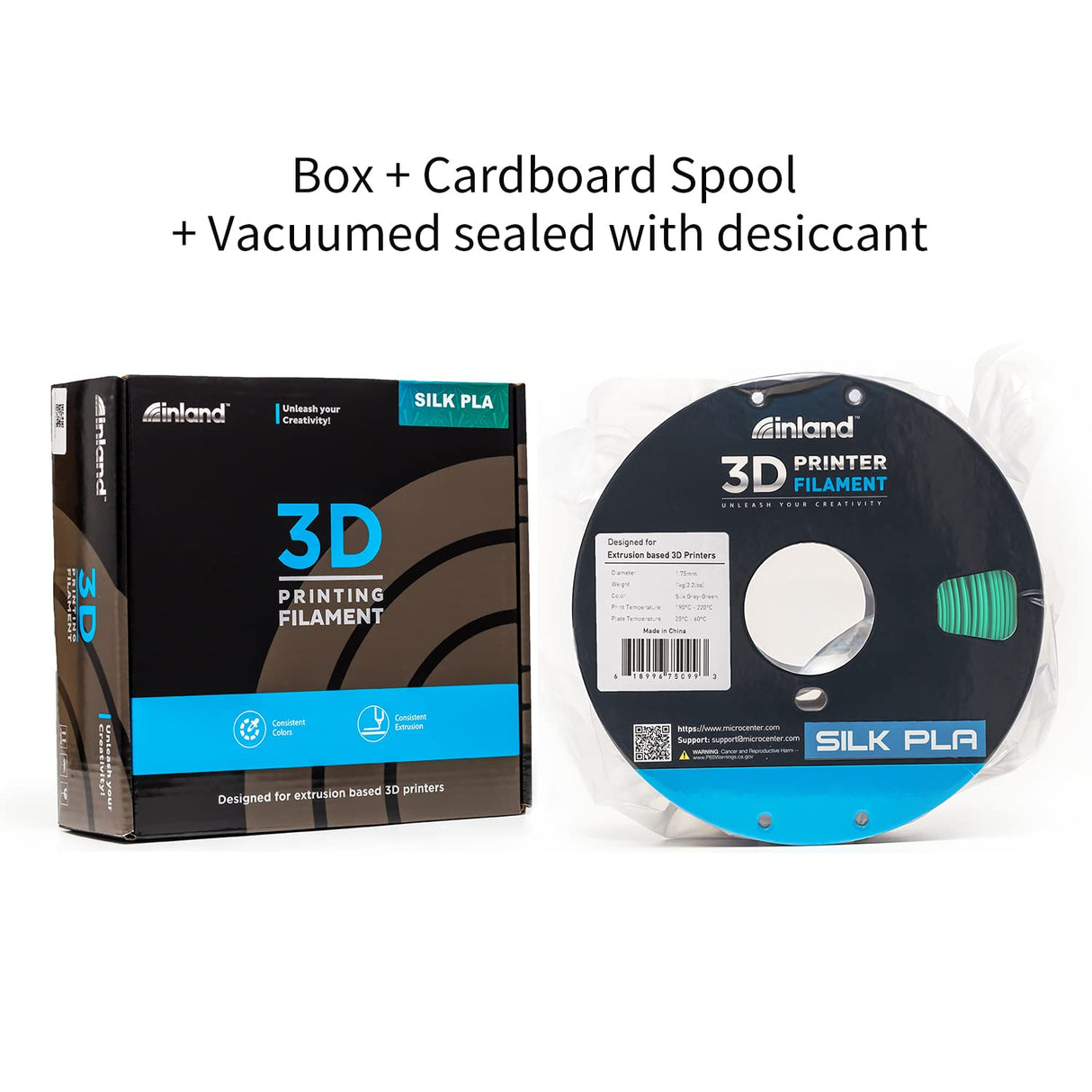 INLAND Micro Center Dual Color Silk PLA 3D Printer Filament 1.75mm - Gray to Green Color Change - Coextrusion Silk Filament - Dimensional Accuracy +/- 0.03mm - 1kg Cardboard Spool (2.2 lbs) INLAND