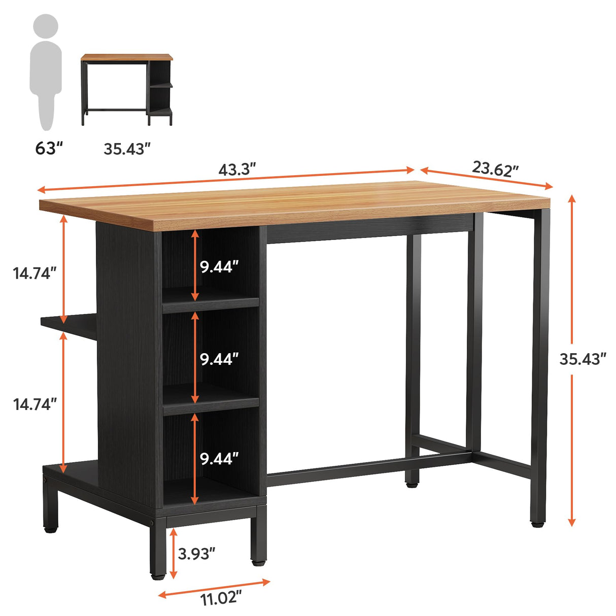 Tribesigns Kitchen Island, Kitchen Shelf Kitchen Bar Table with 5 Open Storage Shelves and Large Worktop, Industrial Butcher Block Island (Stools Not Included) Tribesigns