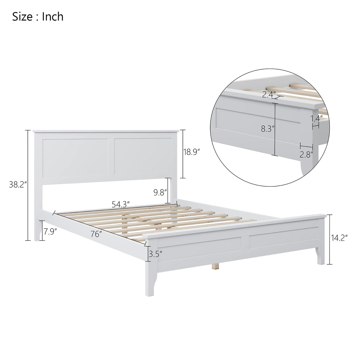 LZ LEISURE ZONE Modern Full Size Platform Bed Frame in White, Durable Solid Wood with No Box Spring Needed LZ LEISURE ZONE
