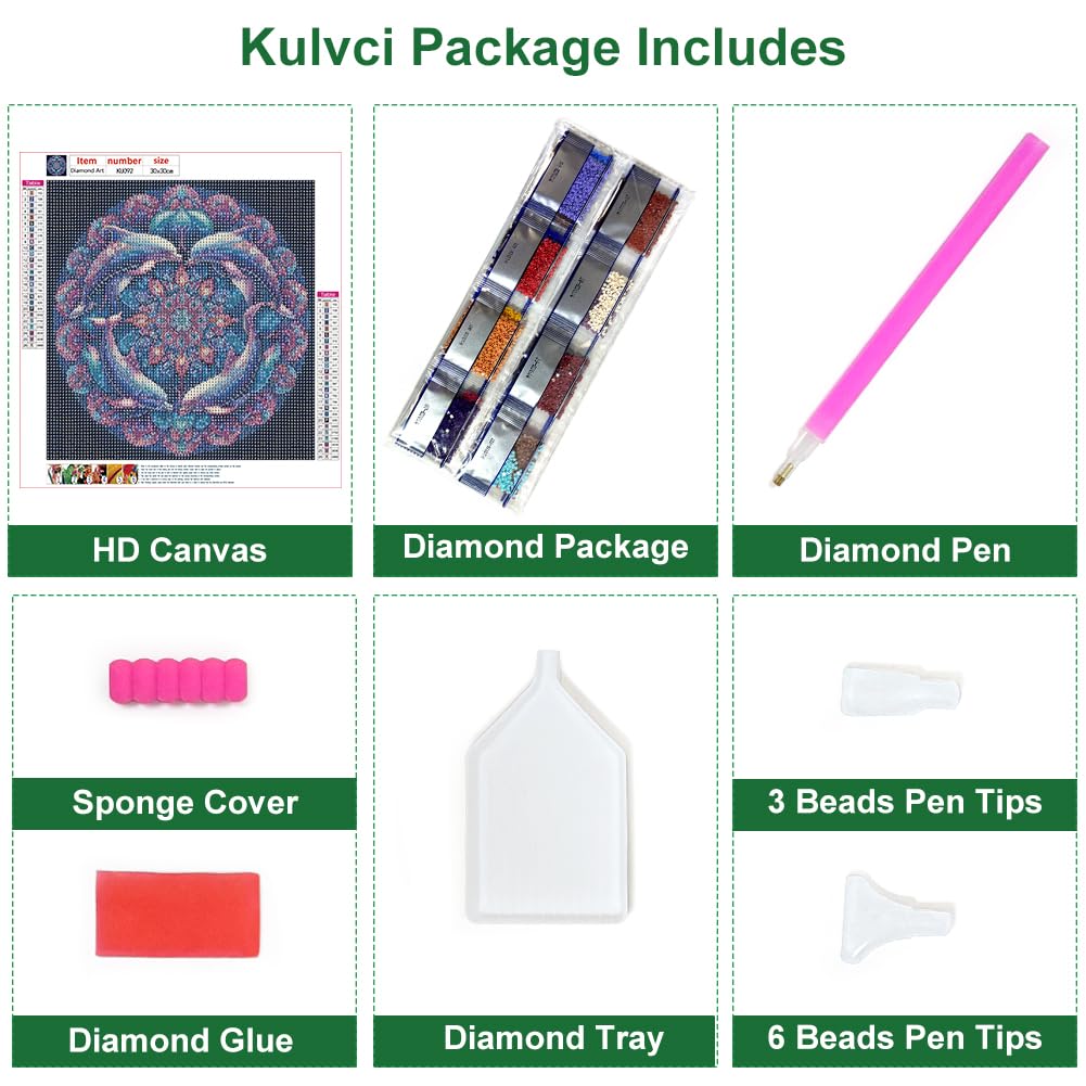 Kulvci Mandala Diamond Painting Kits for Adults, Diamond Art Kits for Beginners, 5D DIY Full Drill Gem Craft for Home Decor Gift 12x12inch Kulvci