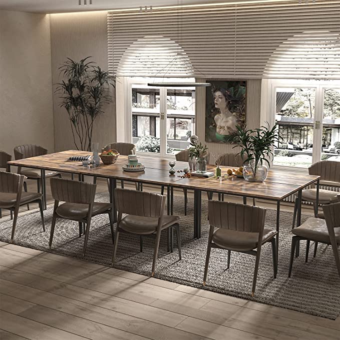 Bonzy Home Conference Tables 14ft Office Computer Desk for Meeting Room Study Writing Printer Table for 16 People Save Space Design Rustic Vintage Brown 6PCS (165.3"x47.2"x29.5") Bonzy Home