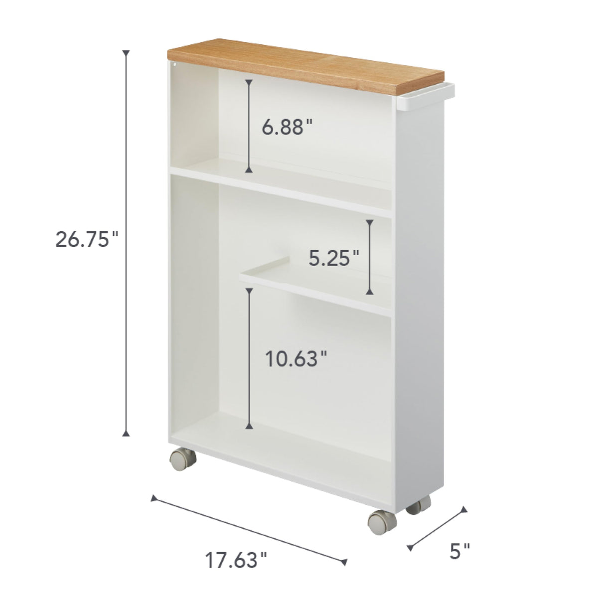 YAMAZAKI Home Slim Rolling Storage Cart – Narrow Bathroom Storage Cabinet with Handle, Slim Bathroom Storage Cart with Wheels, Easy Assembly, Steel + Wood, White YAMAZAKI