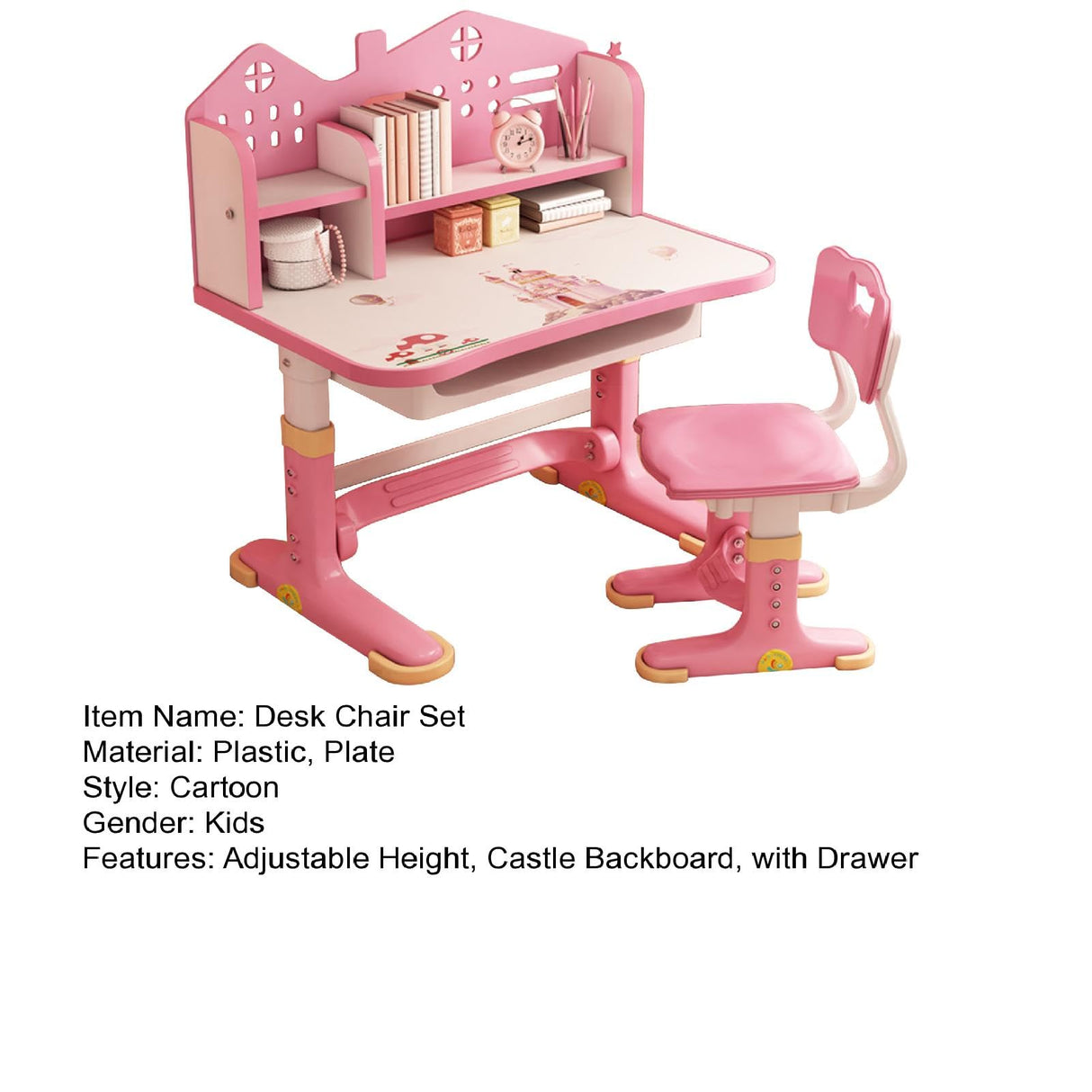 ZTGD Kids Adjustable Study Desk & Chair Set w/Storage,Drawers,Bookshelf,Child Toddler Writing Homework Table,Little Girl Work Computer Desk,Princess Preschool Desk,Escritorio Mesas para Niña (Pink A) ZTGD