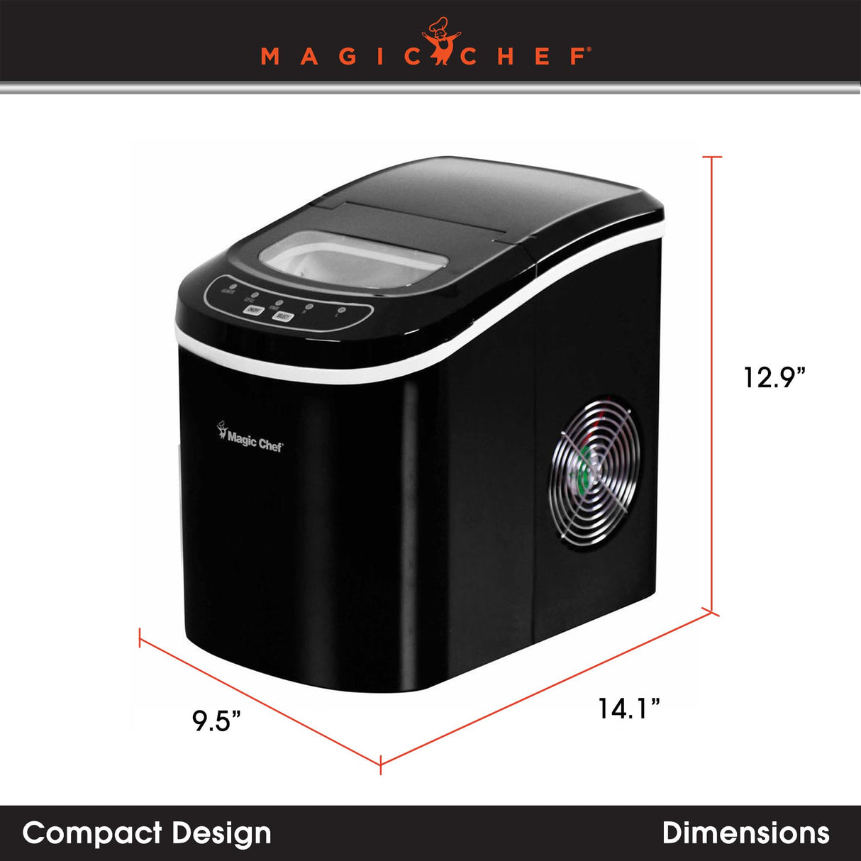 Magic Chef Portable Countertop Ice Maker, Small Ice Maker for Kitchen or Home Bar, Tabletop Ice Maker for Parties, 27-Pound Capacity, Black Magic Chef