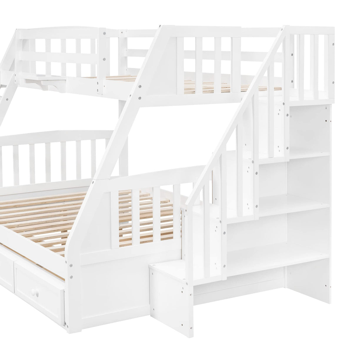 Twin-Over-Full Bunk Bed with Stairs and Storage by Harper & Bright Designs - Solid Wood Frame in White Harper & Bright Designs