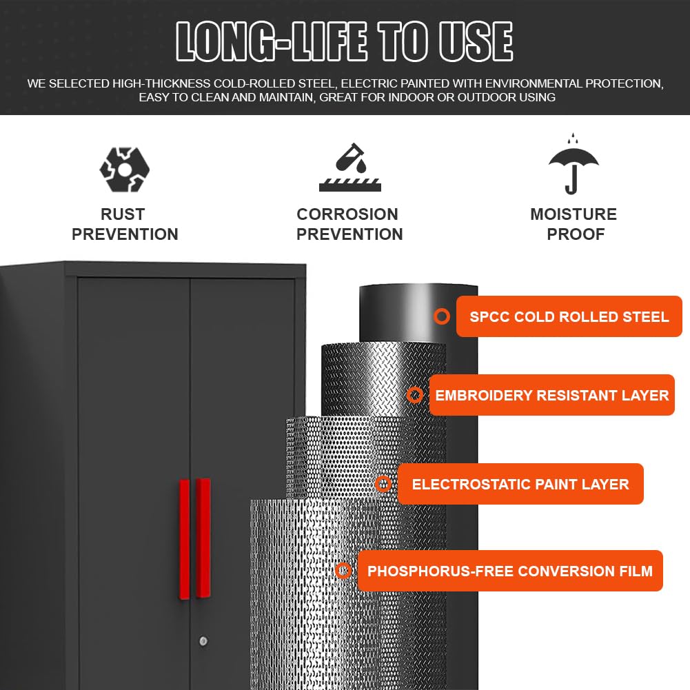 HPDMC 6-Pcs Garage Storage Cabinet System: Workshop Set with Steel Cabinet Drawers, Rolling Chest, Workbench, Pegboard for Tool Organization HPDMC