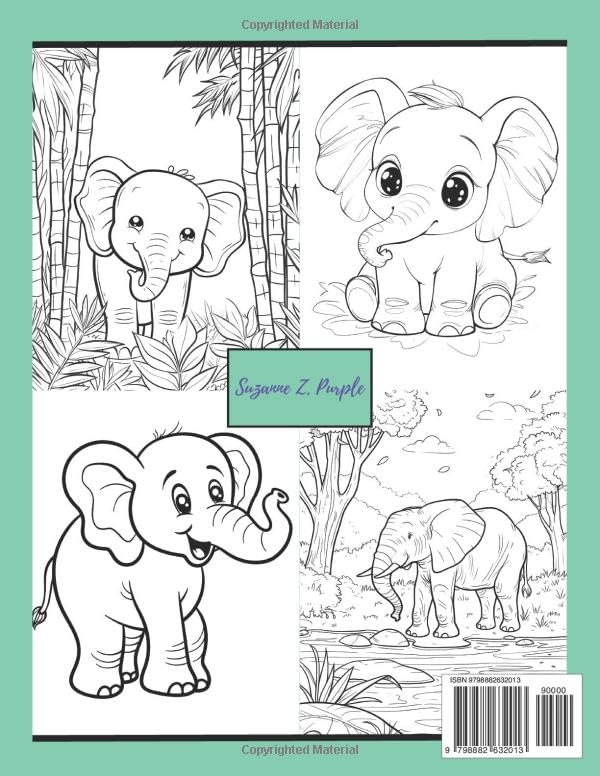 Elephant Coloring Book: Easy Coloring Book: Cute Elephants Coloring Book, 43 Designs Majosta