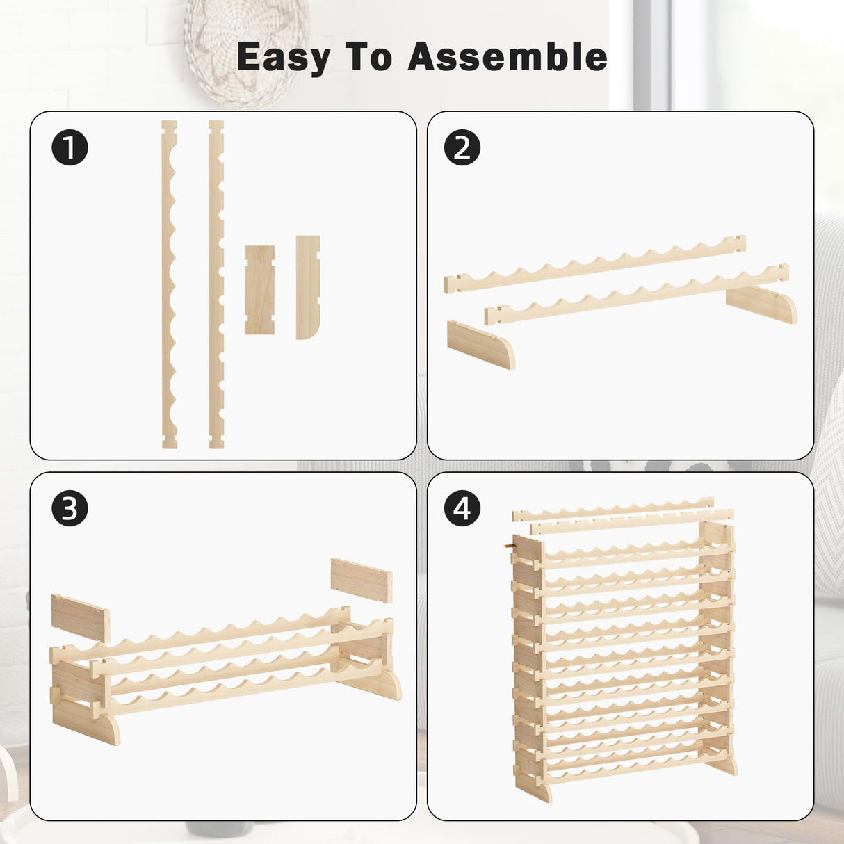sogesfurniture Floor Wine Racks, Stackable Modular Wine Rack Large Wine Storage Rack Free Standing Solid Natural Wood Wine Holder Display Shelves, (Natural, 10 X 10 Rows (100 Slots)), BHUS-BY-WS100 sogesfurniture