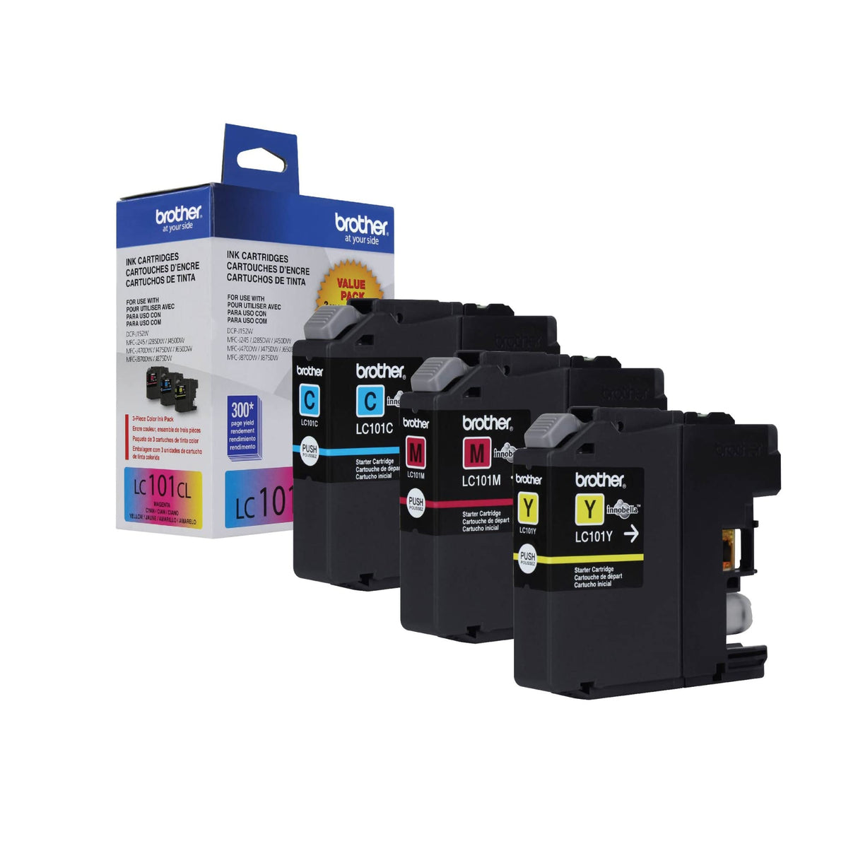 Brother Genuine Standard Yield Color Ink Cartridges, LC1013PKS, Replacement Color Ink Three Pack, Includes 1 Cartridge Each of Cyan, Magenta & Yellow, Page Yield Upto 300 Pages/Cartridge, LC101 Brother