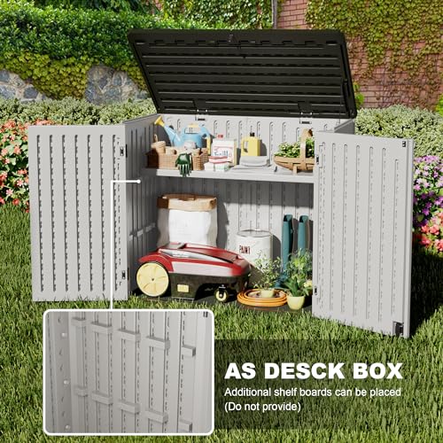 Greesum Outdoor Horizontal Resin Storage Sheds 34 Cu. Ft. Weather Resistant Resin Tool Shed, Extra Large Capacity Weather Resistant Box for Bike, Garbage Cans, Lawnmowe, Without Divider, White Greesum