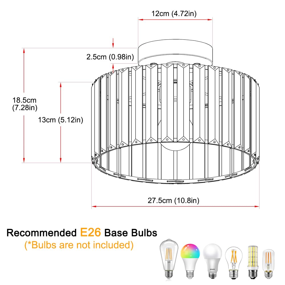Crystal Ceiling Light Fixture, Modern Semi Flush Mount Ceiling Light, Gold Hallway Lighting Fixtures Chandelier for Kitchen, Close To Ceiling Light Fixtures for Entryway Bedroom, 1-Light, 11Inch Lxybcce