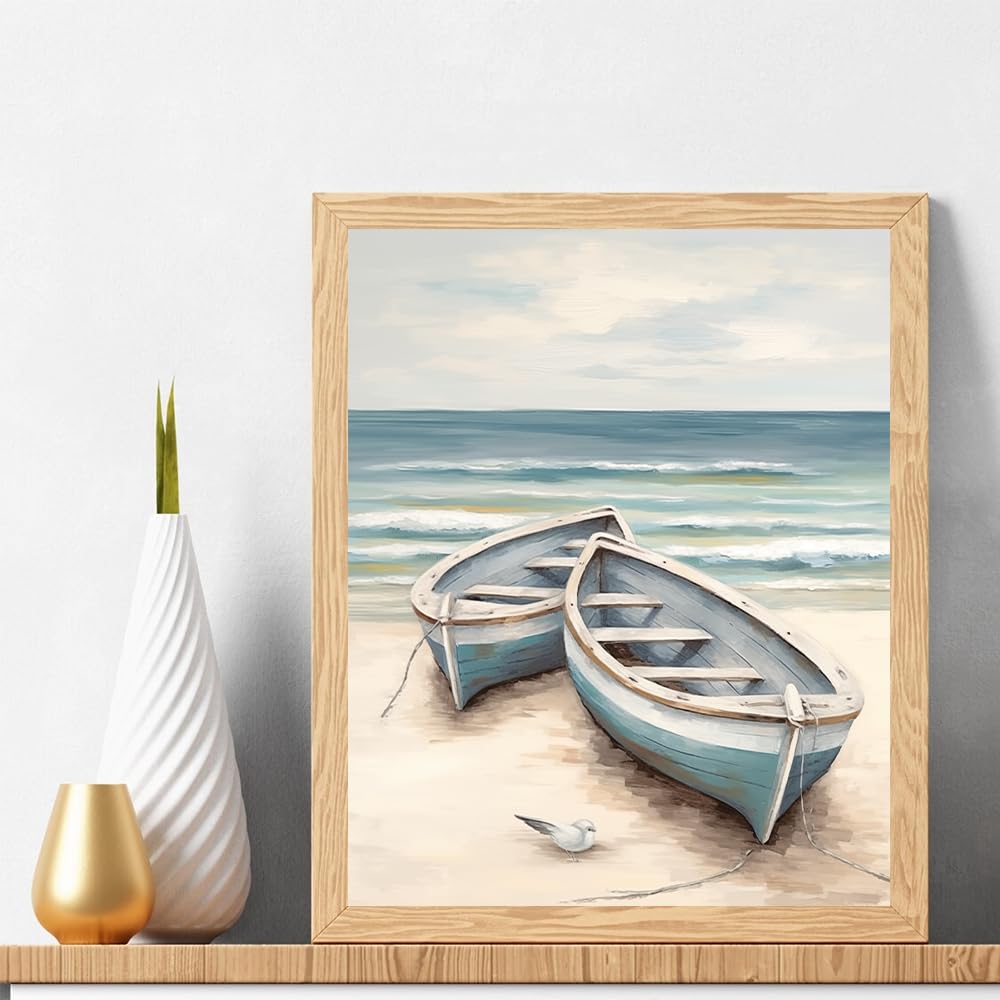 Natuyalo Paint by Numbers for Adults Beginner, Boat on The Beach Acrylic Easy Paint by Numbers Kits Craft Kits for Adults Suitable for Home Wall Decoration Flameless 16x20 Inch Natuyalo
