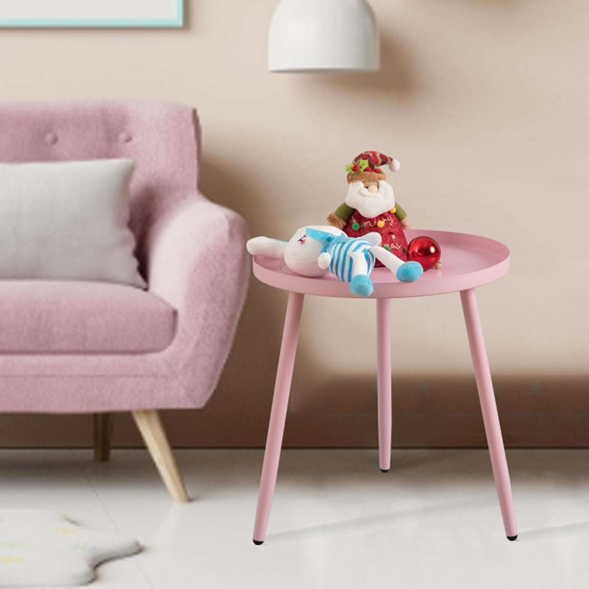 AOJEZOR Side Table: End Table for Any Room - Round Side Tables for Small Spaces - Pink with 3 Legged AOJEZOR