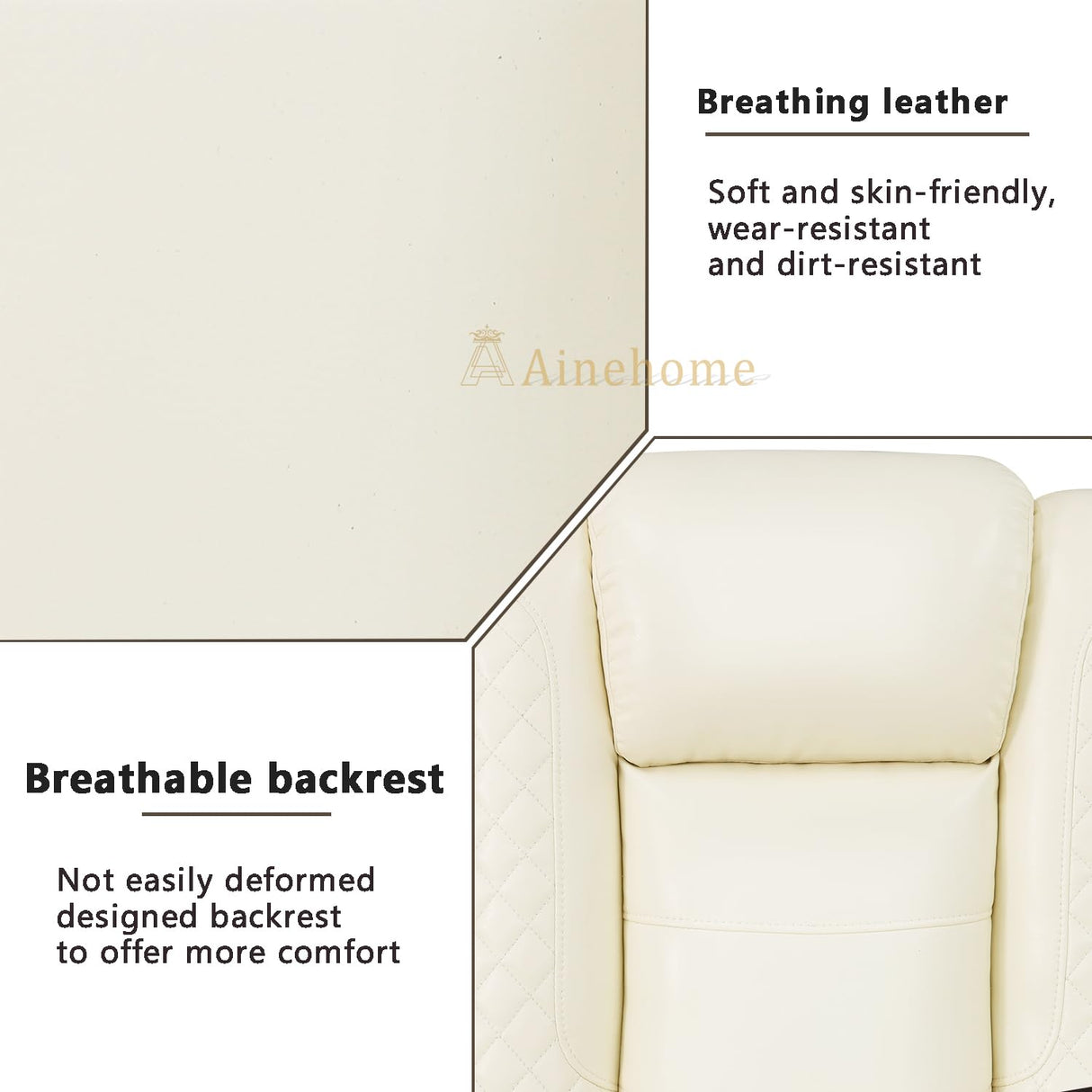 A Ainehome Power Leather Recliner Sofa Set with LED Lights, Recliner Sofa Sectional Couches for Living Room, Reclining Sofa and loveseat with USB Port/Storage Console(Creamy White,Sofa) A Ainehome