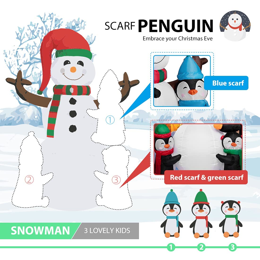 VIVOHOME 6FT Christmas Inflatable Outdoor Decoration, Snowman with Penguin, Navidad Blow Up Yard Decor with Built-in LED Light for Lawn, Garden, Party VIVOHOME