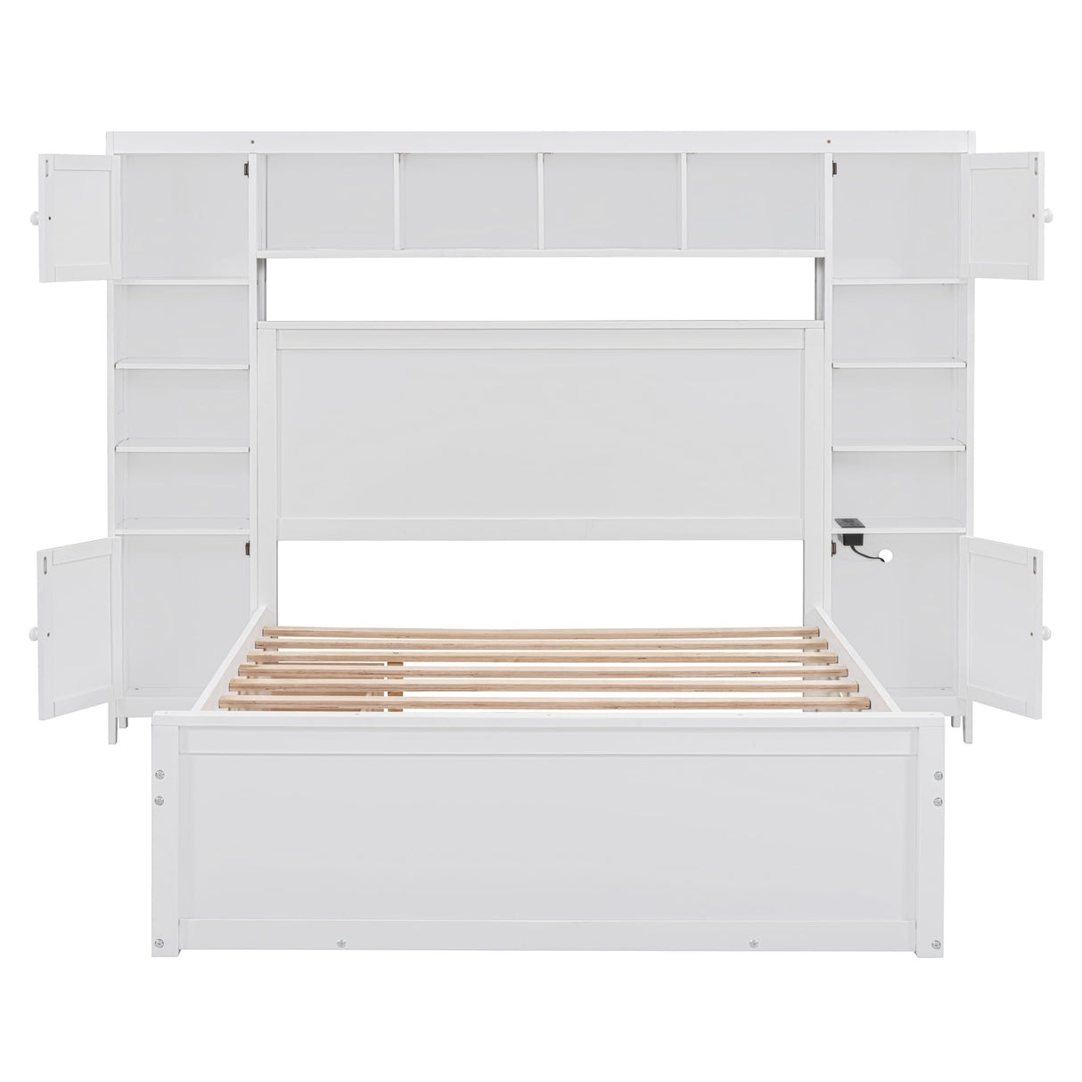 Full Storage Bed with Bookcase Headboard, Full Size Platform Bed with Trundle and 2 Storage Drawers, Solid Wood Full Size Bed Frame with Cabinet and Bookshelf, No Box Spring Needed - White Harper & Bright Designs