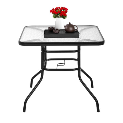 RROCOSIA 32 Inch Outdoor Bistro Table, Square Patio Table Tempered Glass Bistro Dining Set with Umbrella Hole for Garden, Balcony, Yard, Bars & Restaurant