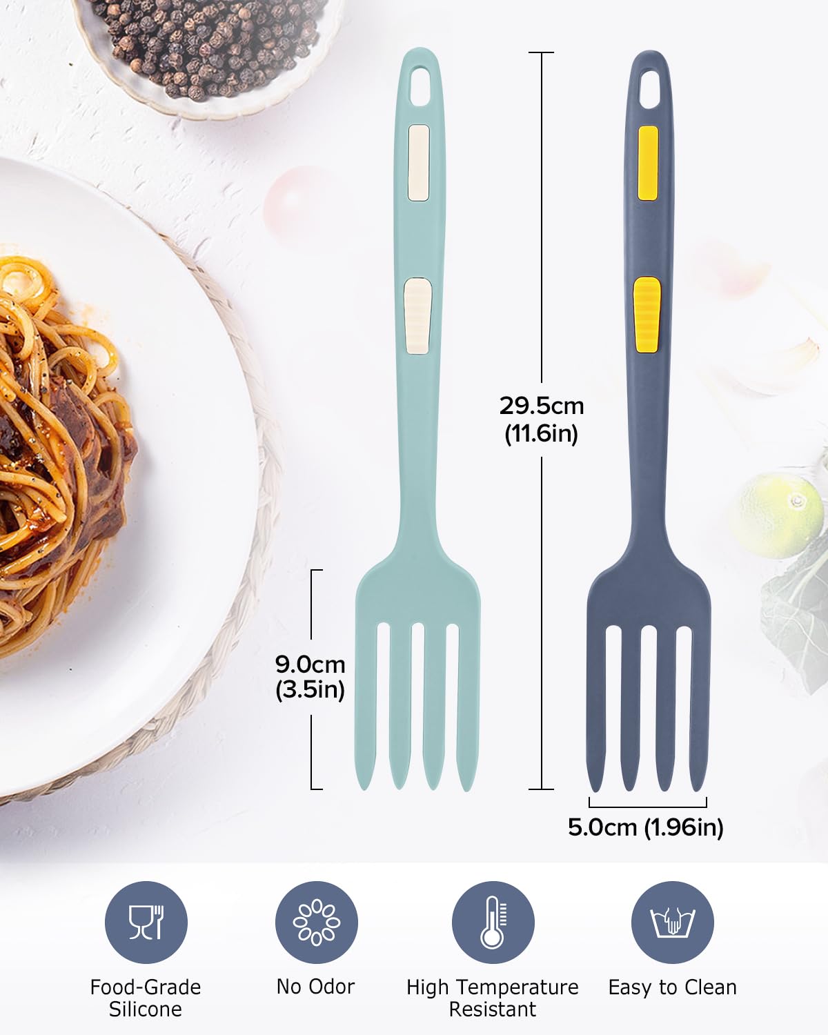 Silicone Flexible Fork, 11.6 Inch Heat Resistant Cooking Fork, Large Non Stick Fork for Mix Ingredients, Mash Food, Whisk Eggs (GT) DaiRen Kitchen