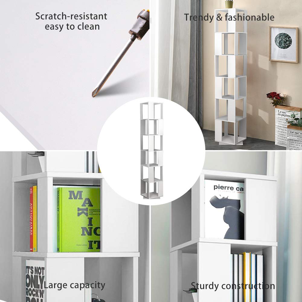 4HOMART Rotating Bookshelf - Stylish White Multi-Functional Floor Rack for Living Room and Students 4HOMART