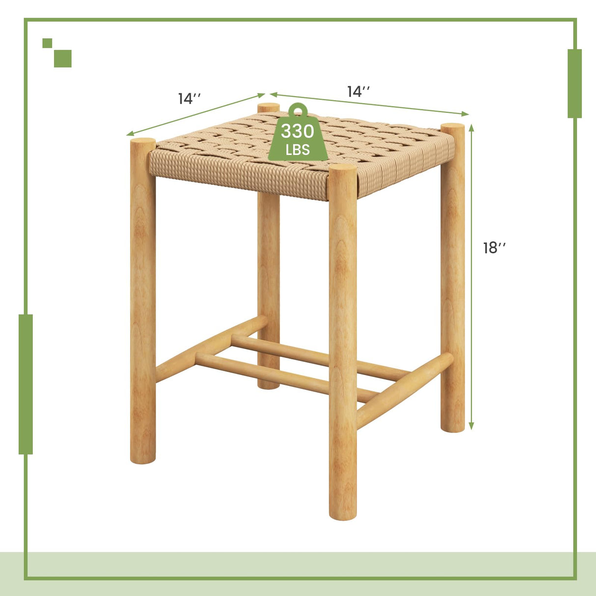 Giantex Wood Stools Set of 2, 18" Tall Boho Backless Stool Chairs with Rubber Wood Legs, Max Load 330 Lbs, Armless Wicker Stools for Kitchen Dining Room Indoor Outdoor Giantex