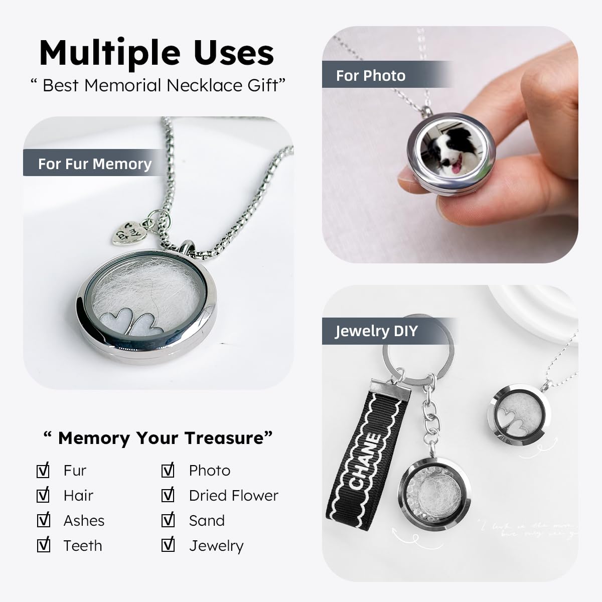 Lifelisa Dog Fur Hair Keepsake Necklace, Ashes Memory Urn with Charm, Glass Circle Memorial Pendant Necklace, Pet Cremation Memorial Jewelry for Women Men, Vial Necklace for Ashes Lifelisa