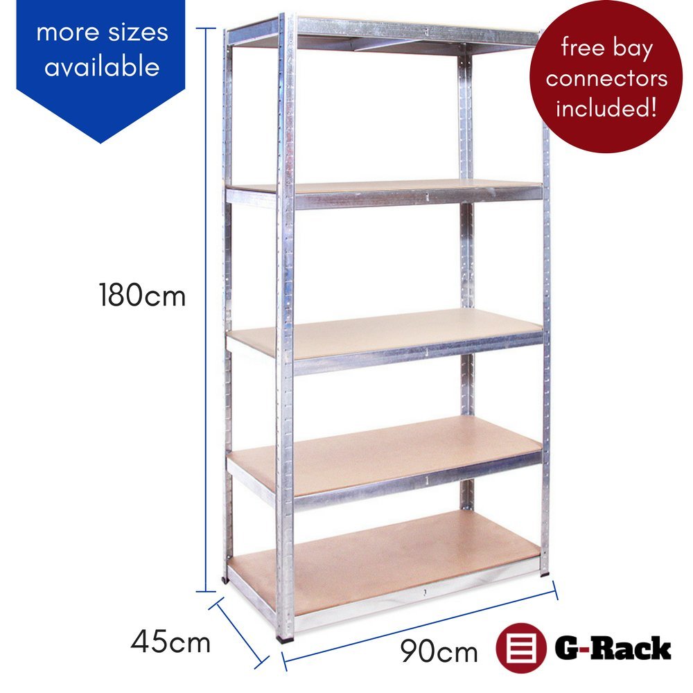 Garage Shelving Units: 71 x 35 x 18 inches | Heavy Duty Racking Shelves for Storage-1 Bay, Galvanised Steel 5 Tier (400 lbs Per Shelf), 2000 lbs Capacity | For Workshop, Shed, Office | 5 Year Warranty G-Rack