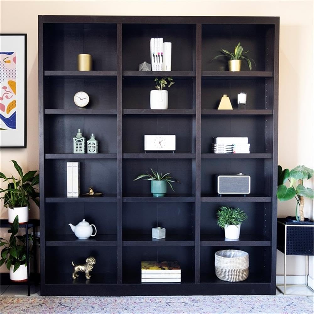 BOWERY HILL 84" Tall 18-Shelf Triple Wide Wood Bookcase in Chocolate Espresso BOWERY HILL