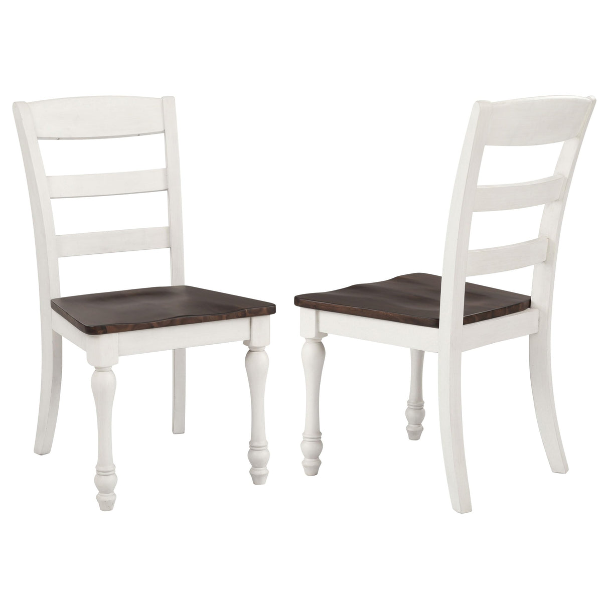 Coaster Home Furnishings - Madelyn - Wood - Set of 2 Farmhouse Dining Side Chairs with Ladder Backs, Saddles, Scooped Seats and Turned Legs - Dining Room - Coastal White and Dark Cocoa - 110382 Coaster Fine Furniture