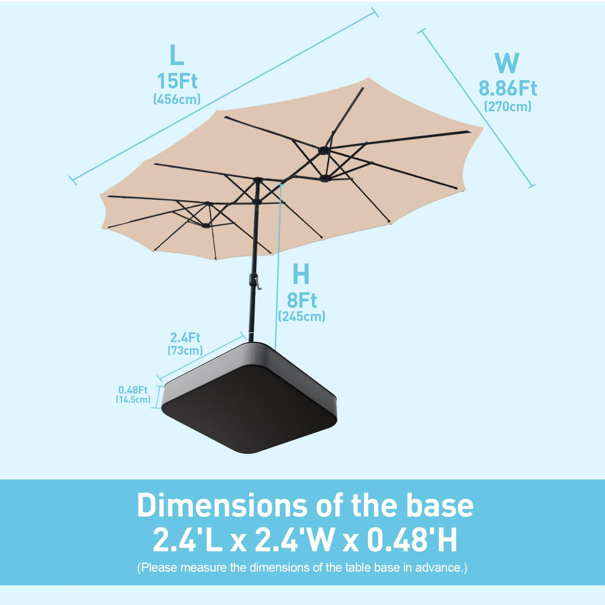 Caprihom 15ft Patio Umbrella with Base Included, Double Sided Outdoor Large Rectangular Patio Umbrella with Crank Handle, for Lawn Garden, Khaki Caprihom