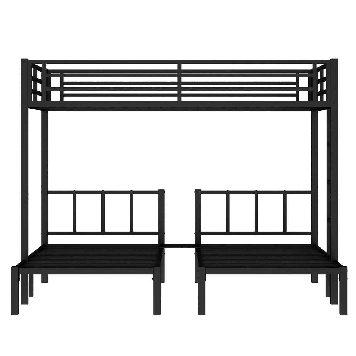 Bellemave Triple Bunk Bed for Kids, Detachable Queen Over Twin & Twin Metal Bunk Bed with Guardrails, Ladder & Storage, Converts to 3 Separate Beds, Easy to Assemble (3 Bunk Beds for Kids, Black) Bellemave