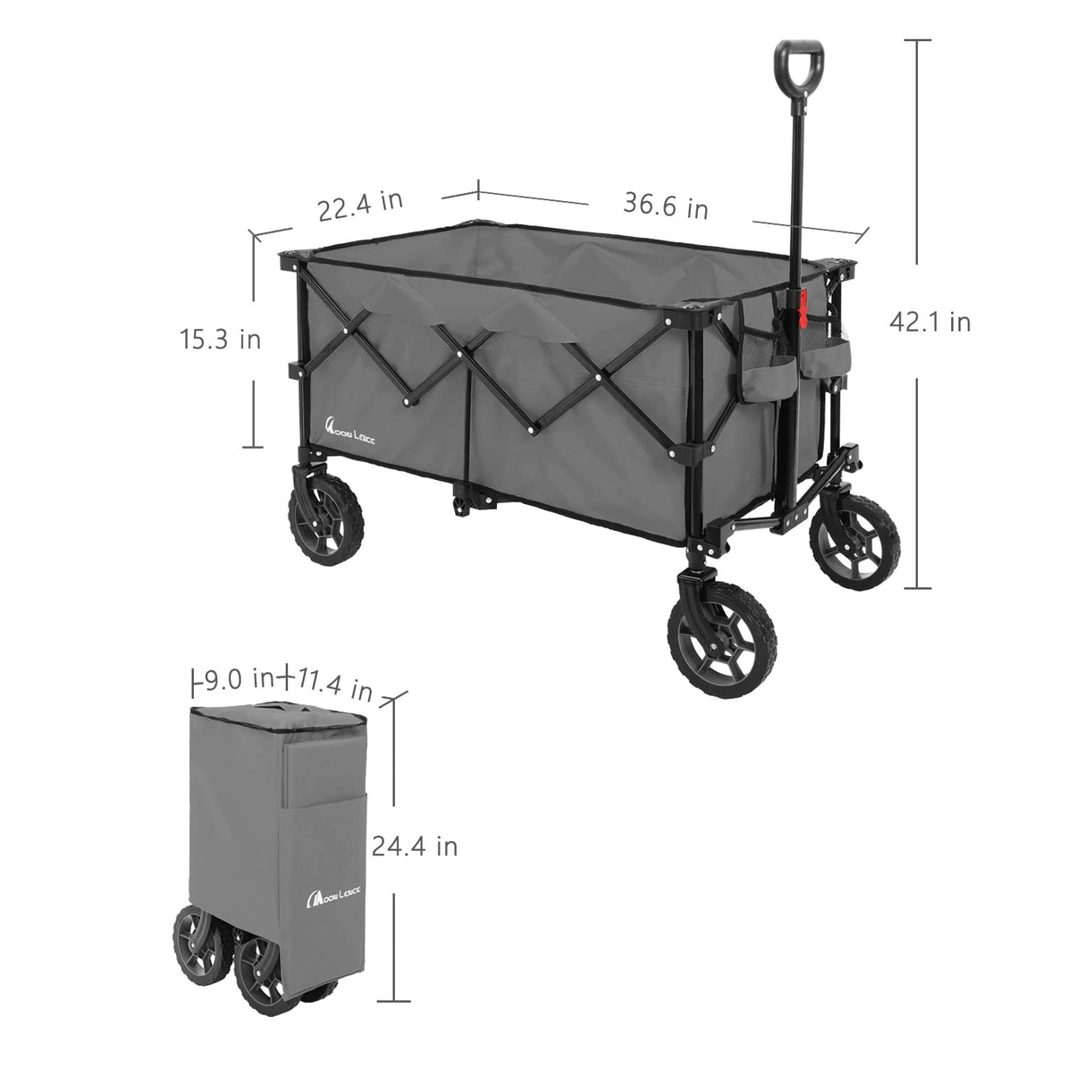 Moon Lence Collapsible Folding Wagon Cart Heavy Duty Folding Garden Portable Hand Cart with All-Terrain Beach Wheels, Adjustable Handle & Drink Holders (Grey) MOON LENCE