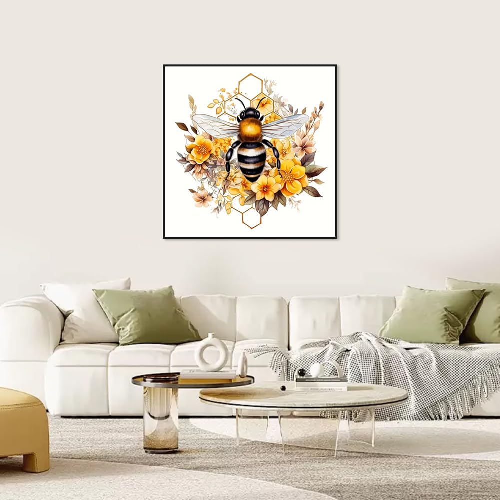 SJUTOUCI Diamond Art Painting Kits for Adults, Bee Diamond Art Kits for Beginner 5D DIY Flower Diamond Dots Bead Art, Full Round Drill Gem Art Craft Wall Decor Gift 12x12 inch SJUTOUCI
