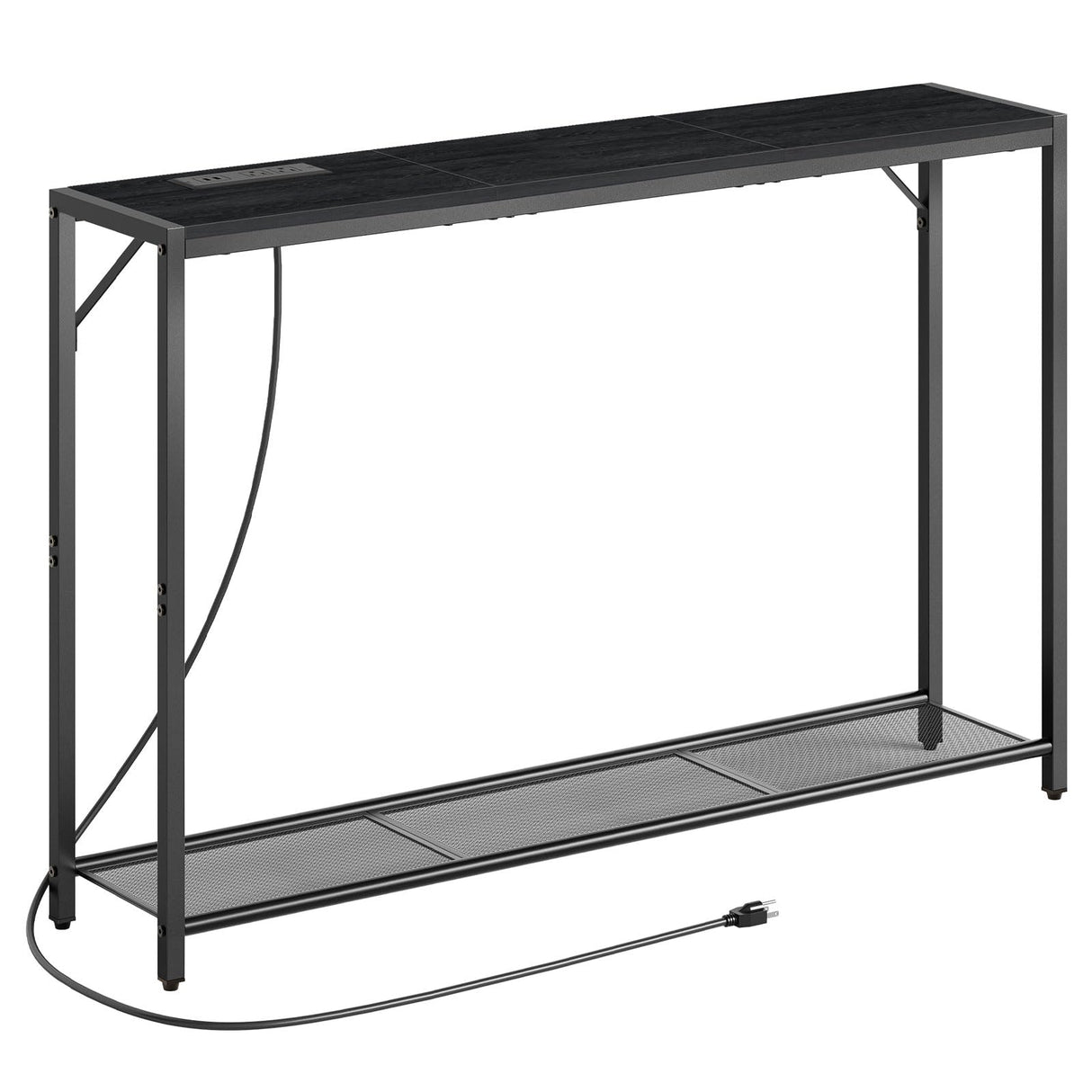 MAHANCRIS Sofa Table with Power Outlet, 43.7" Console Table with USB Ports, Behind Couch Table, Entryway Table for Living Room, Entryway, Foyer, Metal Frame, Adjustable Feet, Black CTHB11E01 MAHANCRIS