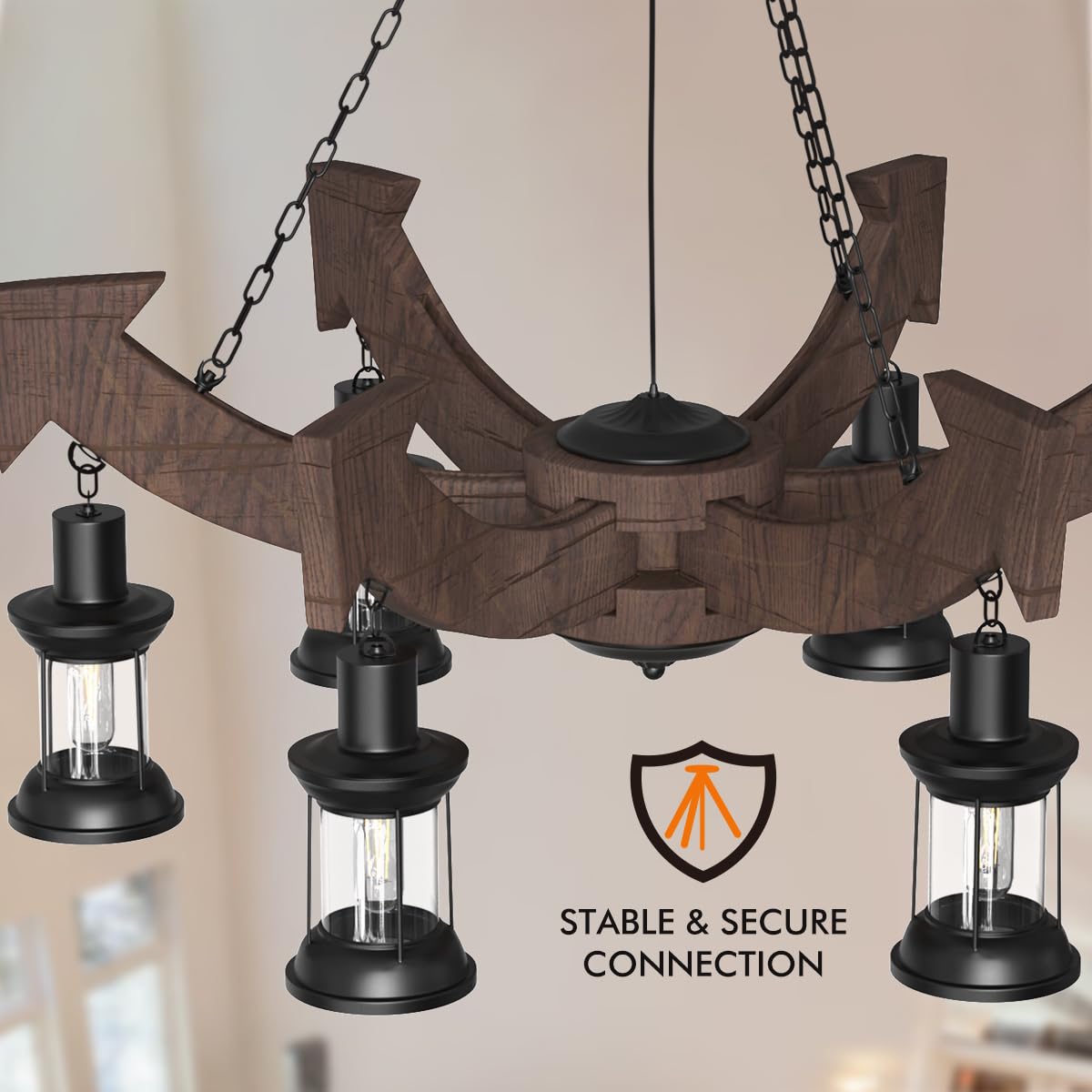 A Million Vintage 6-Lights Country Wood Chandelier, Retro Arrow Style Chandelier Light Fixture, Farmhouse Rustic Wooden Chandelier for Dining Room, Kitchen Island, Living Room, Bar, E26 A Million