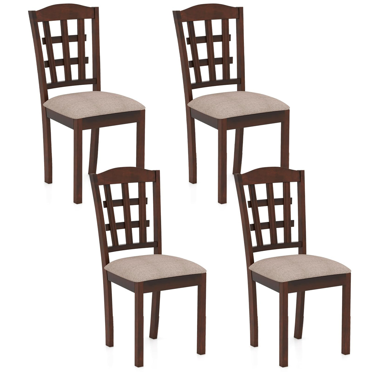 GOFLAME Wooden Dining Chairs Set of 4, Farmhouse Kitchen Side Chairs with Padded Seat & Ergonomic Backrest, Upholstered Dinnete Chairs with Rubber Wood Frame for Dining Room, Restaurant GOFLAME