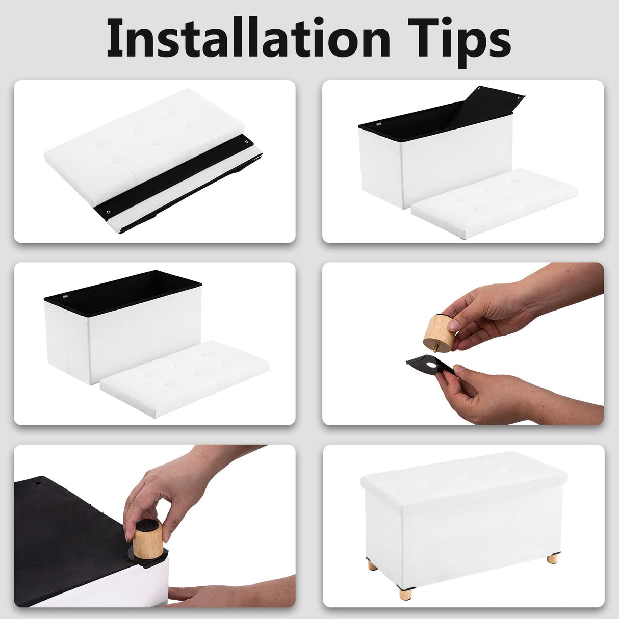 30 Inches Folding Storage Ottoman Bench, Velvet Storage Chest, Footrest Couch with Wooden Legs, Support 350lbs for Bedroom, Living Room, Hallway, White YOUDENOVA