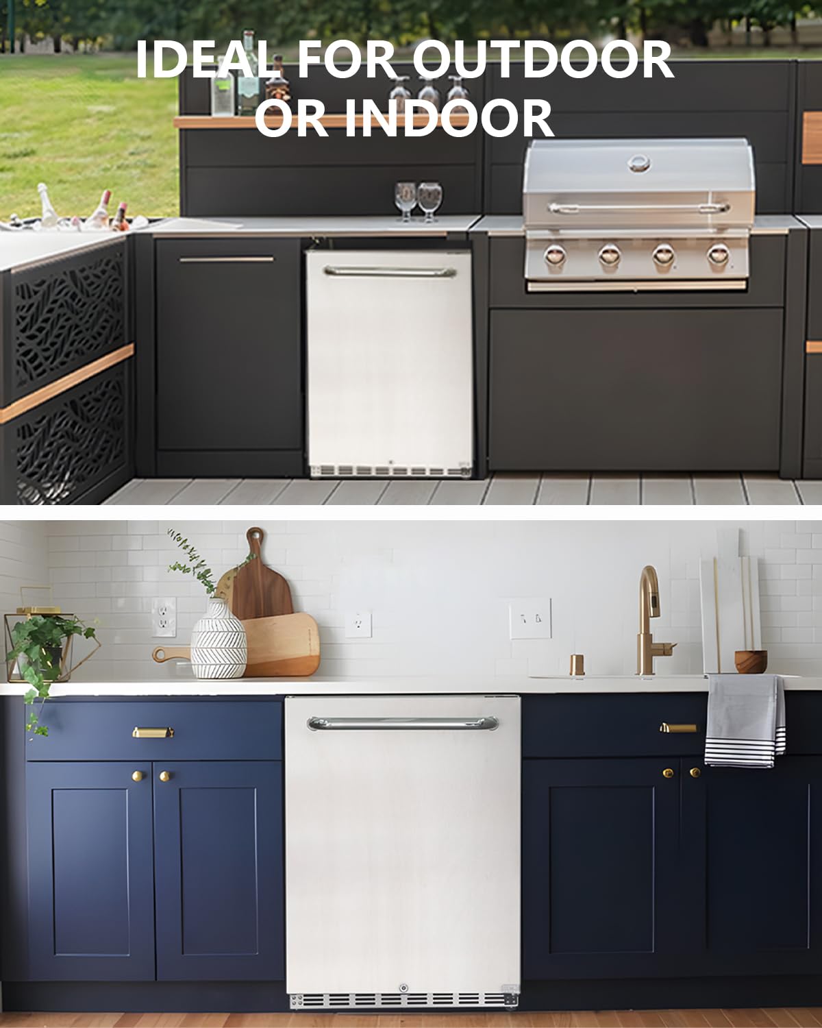 HCK Outdoor Refrigerator 24 Inch, Undercounter Refrigerators with Stainless Steel Door, 161 Can Beverage Fridge for Home Bar, Kitchen, Patio, Outdoor, Commercial Use HCK