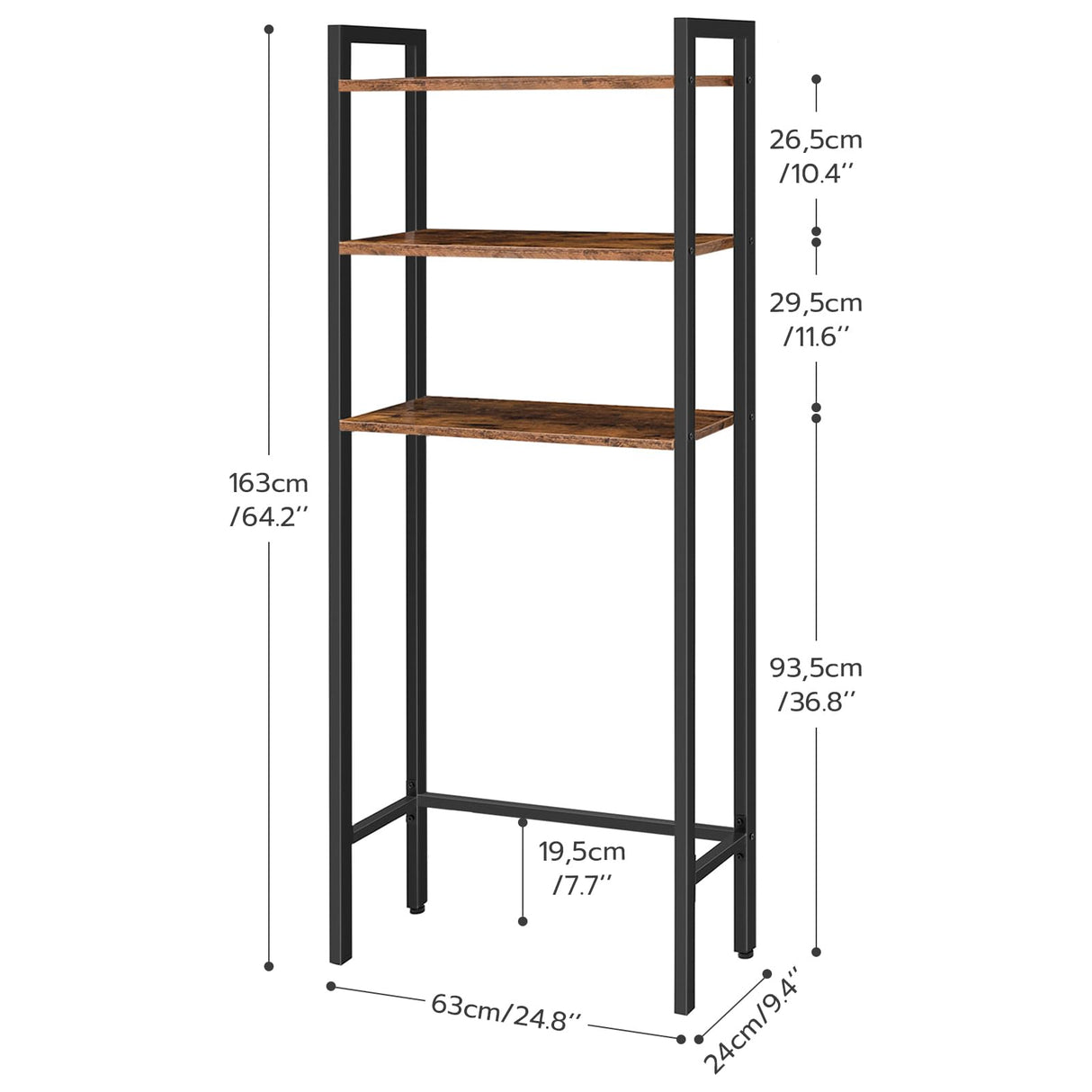 HOOBRO Over The Toilet Storage, 3-Tier Over Toilet Bathroom Organizer, Bathroom Shelves Over Toilet, Space Saver Over The Toilet Shelf, Easy to Assemble, Rustic Brown BF41TS01 HOOBRO
