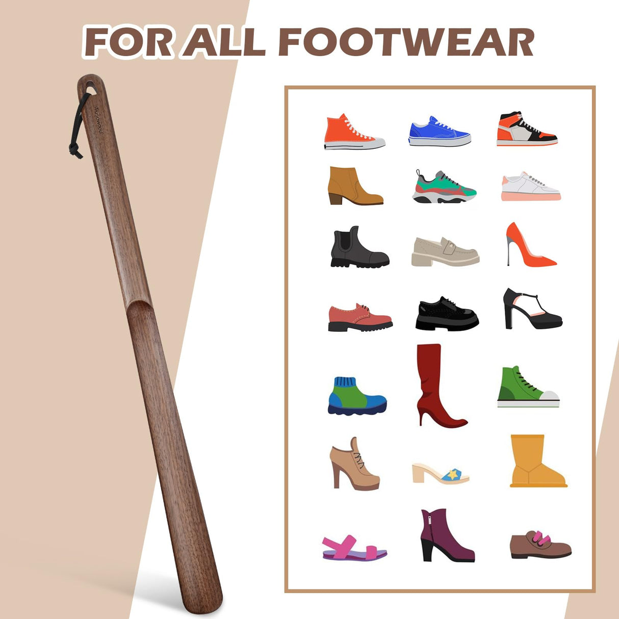 muso wood Wooden Shoe Horn, Walnut Shoe Horn Long Handle for Seniors, 23.6 Inches Shoehorn for Seniors and Pregnant Women muso wood