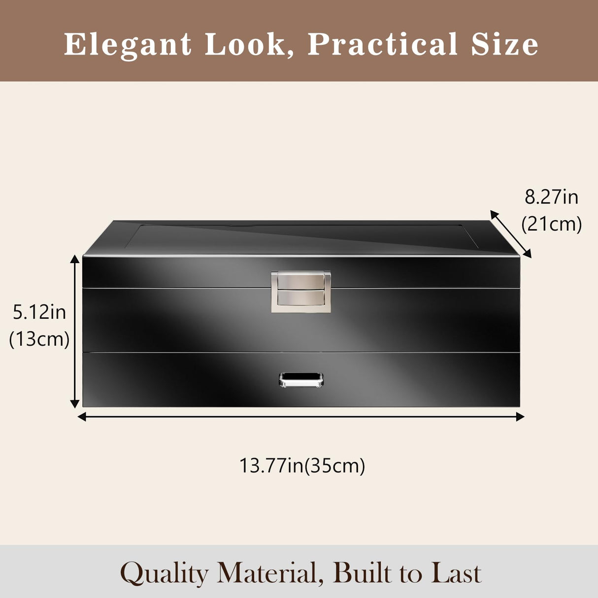 ProCase Wooden Men's Jewelry Box, 2-Tier Watch Holder and Sunglasses Box Organizer for Men, Display Cases with Clear Glass Top and Storage Drawer, Father's Day Gift -Black ProCase