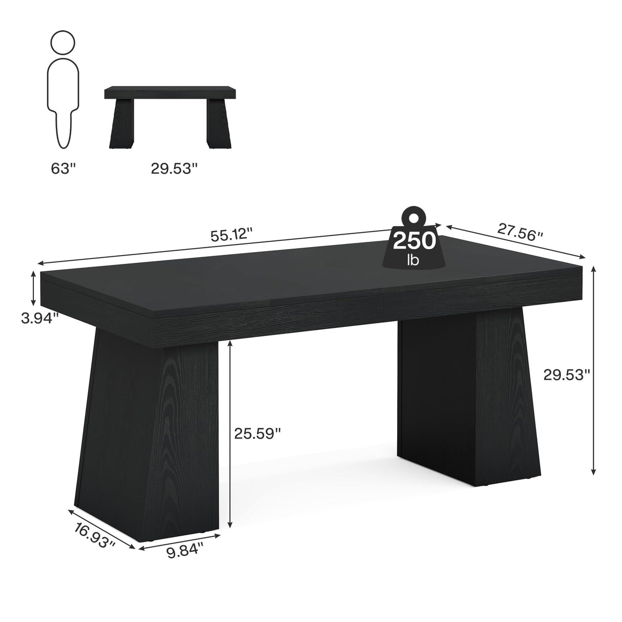 Tribesigns 55.1" W Conference Table for 4-6 People, Modern Meeting Table with Thick Tabletop and Double Trapezoidal Legs, Small Wood Seminar Desk Office Furniture for Conference Room, Black Tribesigns