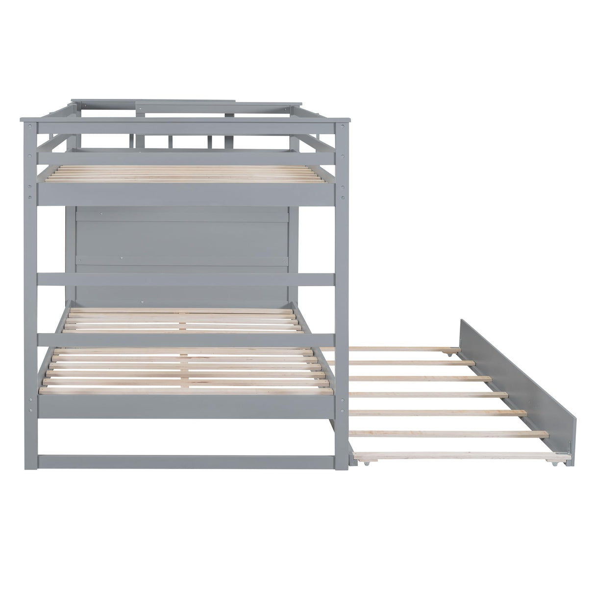 Harper & Bright Designs Full Over Full Bunk Bed with Storage, Wooden Bunk Bed with Trundle and Staircase, Gray Harper & Bright Designs